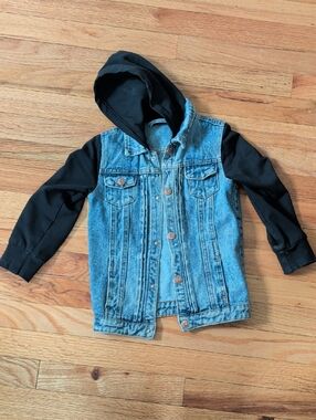 Kids Little Bipsy Denim Jacket with Black Hood/Sleeves 3/4t